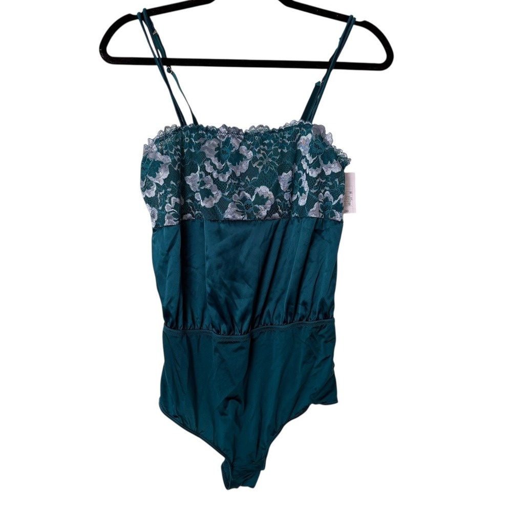 Auden NEW Womens S Bodysuit Teal Lace Satin Adjustable Coquette Lingerie Boudoir